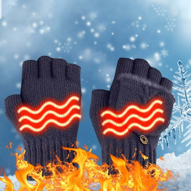 Guantes USB de medio dedo con tapa de terciopelo, tejidos a la moda de invierno, guantes de hilo expuesto para mujer