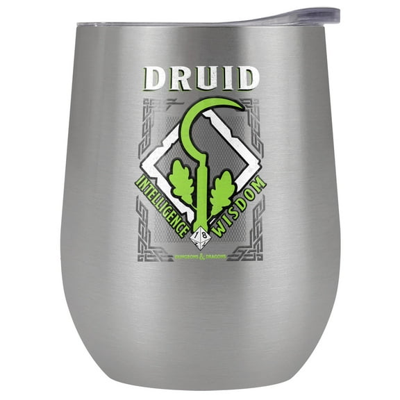 Dungeons & Dragons Official Druid 12 oz Stemless Tumbler, Stainless Steel Travel Cup|Lake Tumbler|Insulated with Leak Resistant Slide-Lock Lid