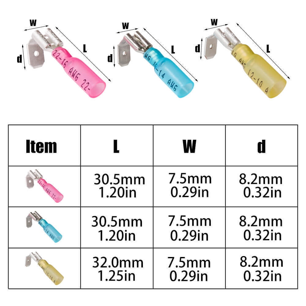 220Pcs Quick Splice Crimp Wire Connectors Heat Shrink Piggyback Spade Terminals
