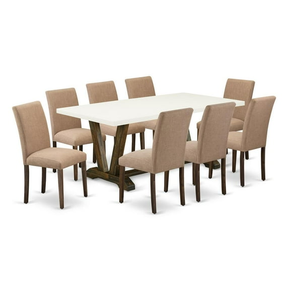 East West Furniture V-Style 9-piece Wood Dining Set in Brown/Light Sable