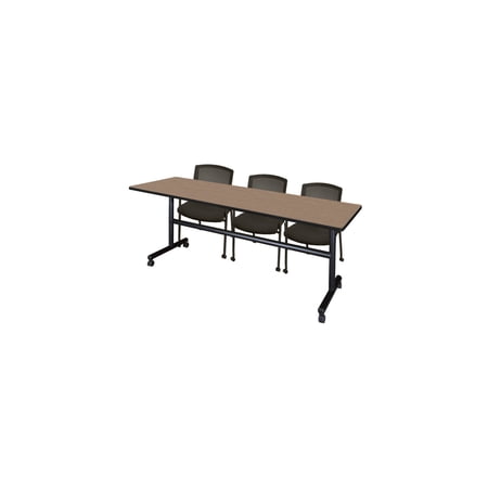 Regency Kobe 84 x 24 in. Flip-Top Training Nesting Table- Noble Oak & 2 Knight Mesh Chairs