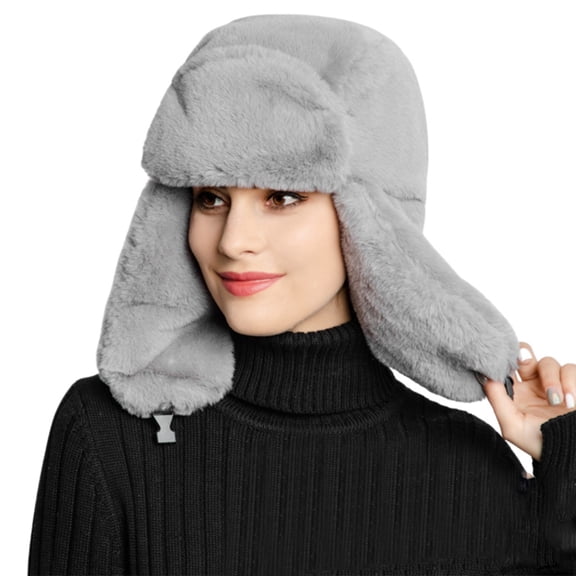 HJYCHN Winter Hats for Women Fashion Rabbit Ear Lined Fisherman Hat for Outdoor Riding Windshield Northeast Hat Winter Hat Grey One Size