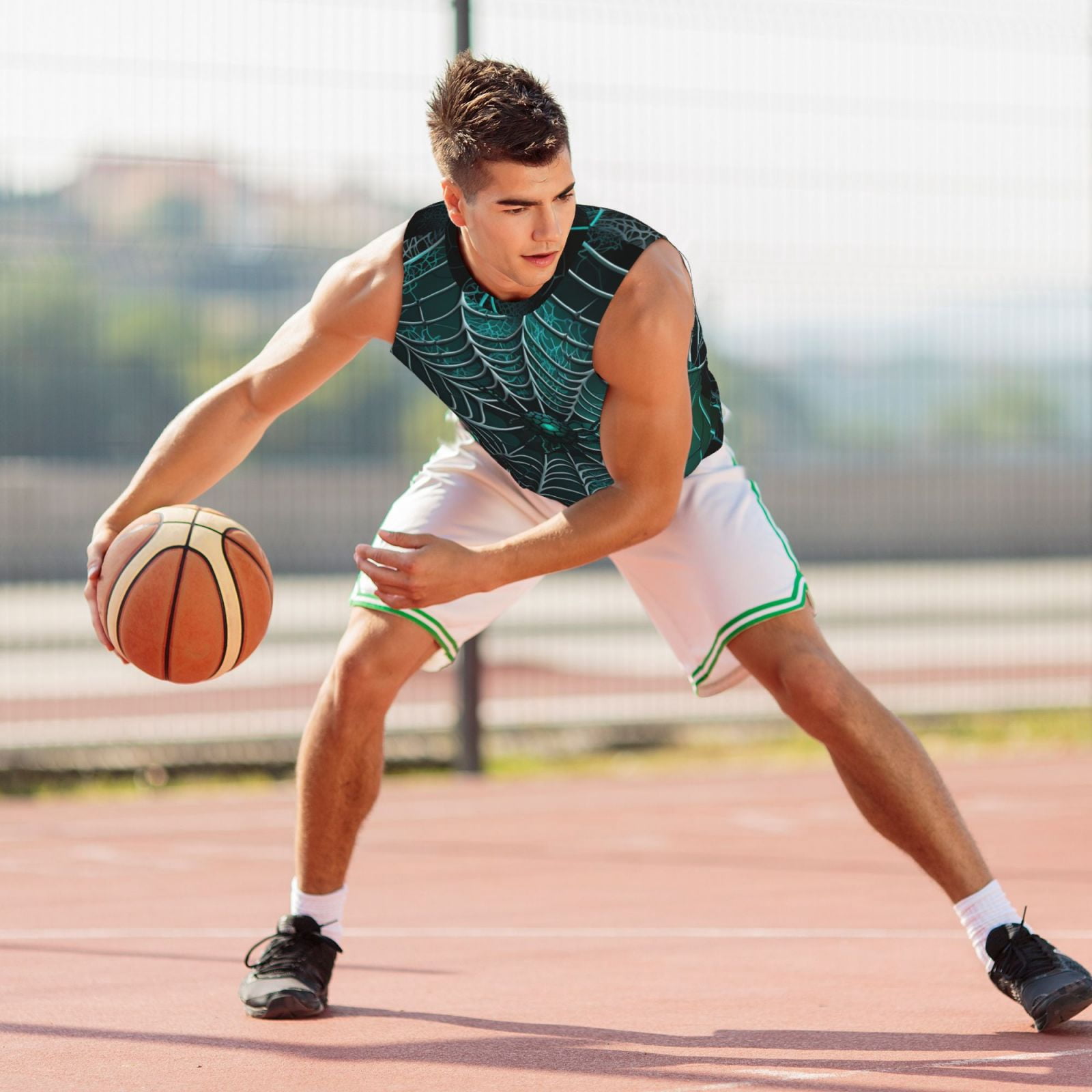 Men's Basketball Jersey Athletic Sleeveless Tank Top Sports Shirt, Spider Web Gothic Art