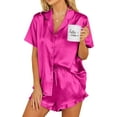 thumbnail image 1 of Ekouaer Womens Satin Pajamas Set Button Down 2 Piece Silk Pjs Shorts Set Ruffle Lingerie Notch Collar Sleepwear S-XXL, 1 of 6