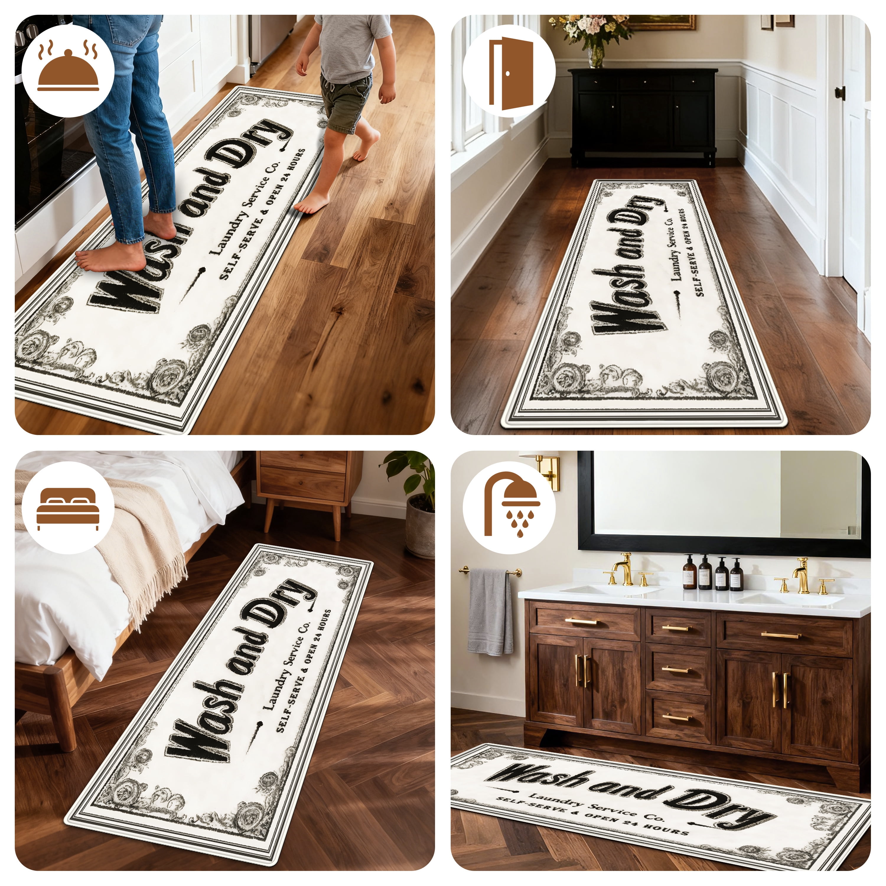 Laundry Room Runner Rug for Hallways Kitchen Runner Rug Non Slip 20"X47" Washable Runner Rugs with TPR Backing Soft Text Carpet Indoor Machine Washable Accent Rug Low Pile Carpet