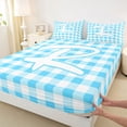 thumbnail image 4 of Castle Fairy Blue Check Letter R Full Size Sheets 4-Piece for Kids,Minimalist Plaid Bed Sheets for Bedroom, 4 of 6
