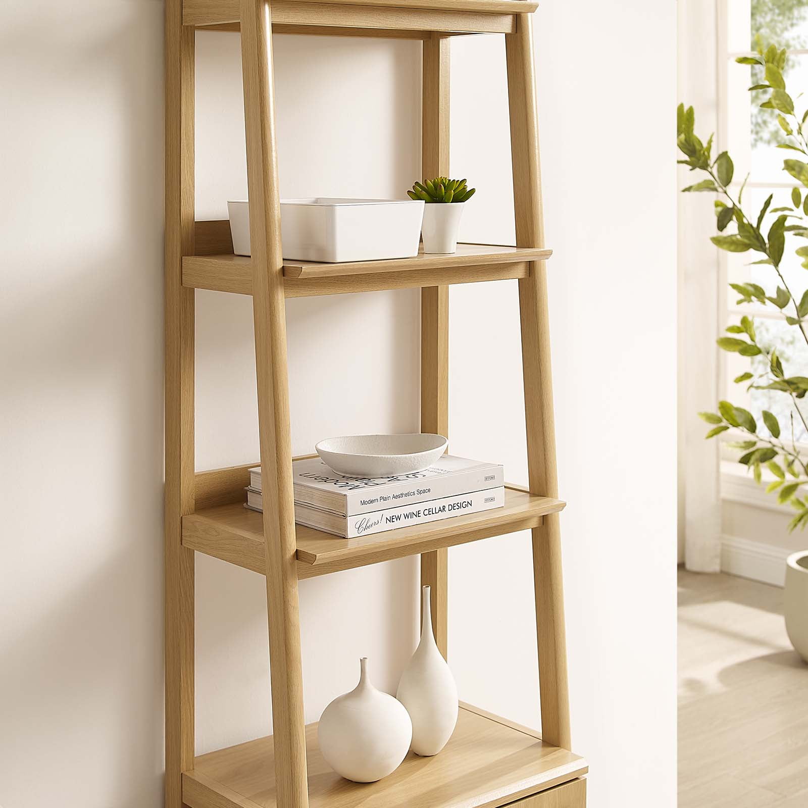 Modway Bixby 20.5" Particleboard and MDF Wood Bookshelf in Oak