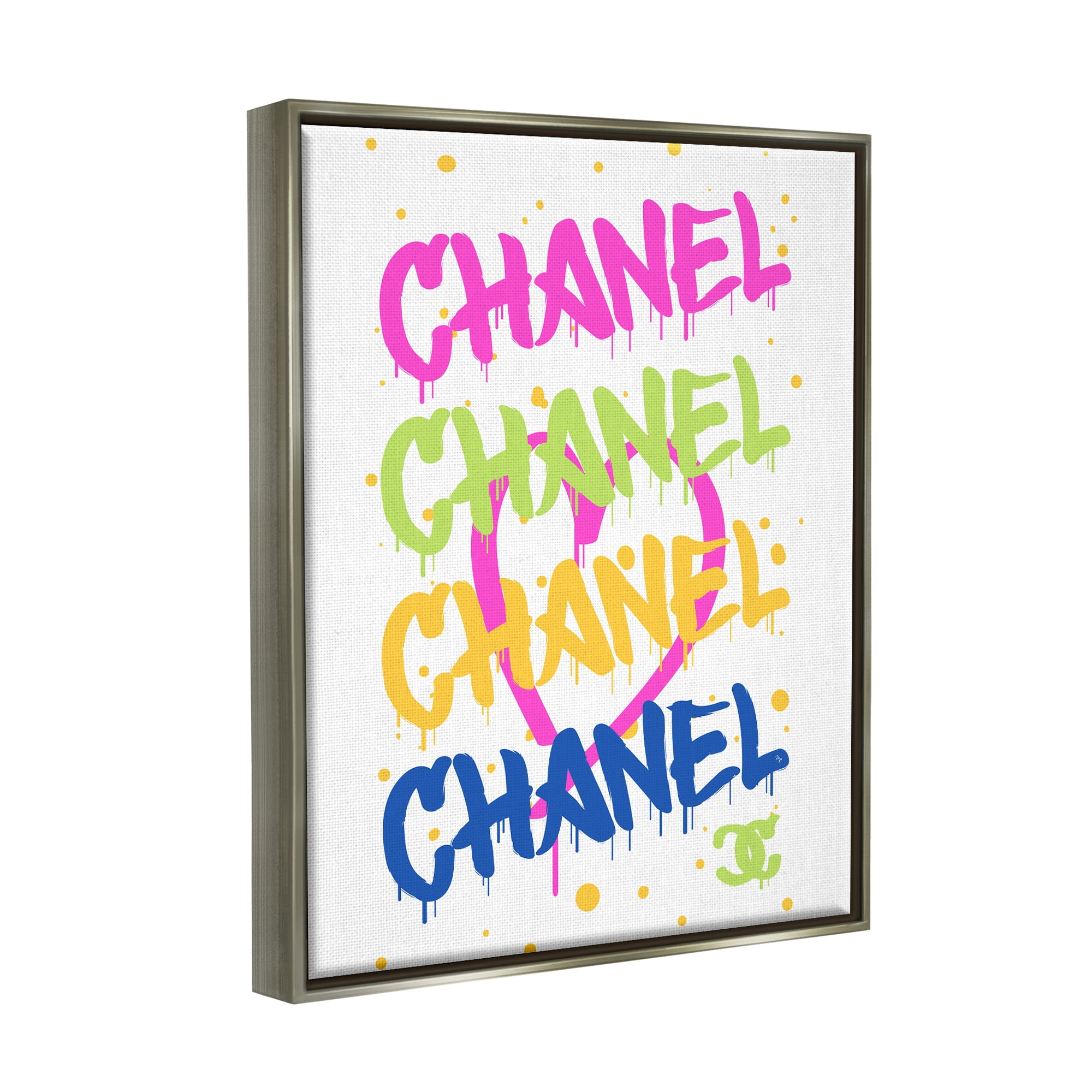 Stupell Industries Glam Graffiti Splatter Typography Painting Gray Floater Framed Art Print Wall Art, 17 x 21