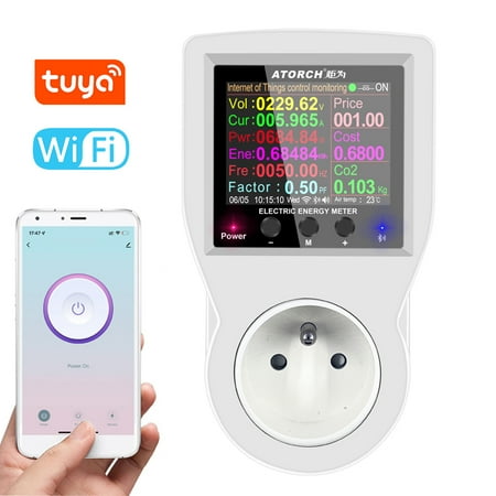 

Yabuy Wifi Intelligent Power Socket Electricity Power Monitor Multi-energy Monitoring Meter 2.4 inch Color Screen Mobilephone APP Remote Controlling Device