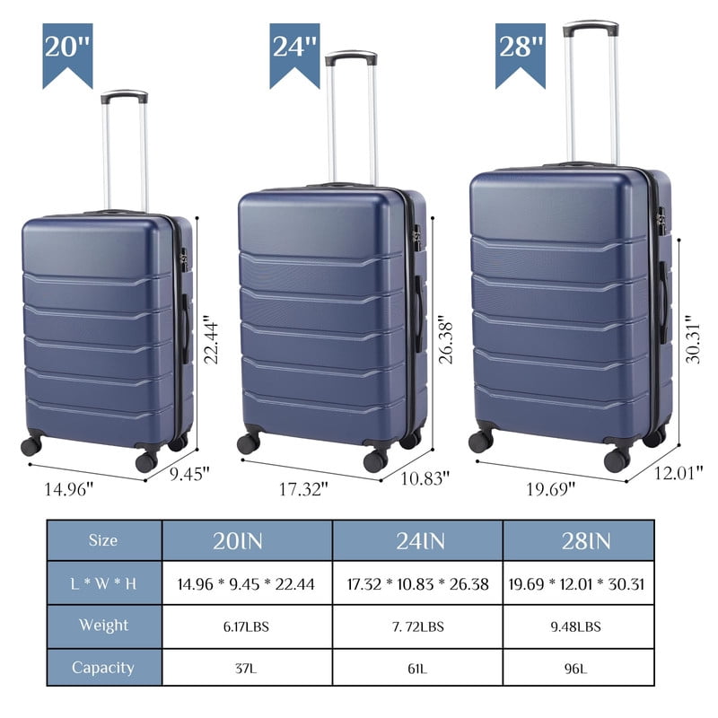 Kelno Large Checked Luggage with Spinner Wheels ABS Hard Shell Suitcase Expandable Rolling Luggage with TSA Lock, Blue