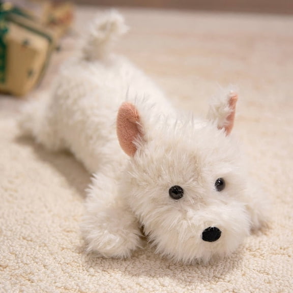 Realistic West Highland White Terrier Plush Toy, Soft Fluffy Westie Stuffed Animal Lying Design, Cuddly Cuddle Buddy for Kids Toddlers Dog Lovers, Perfect Birthday Gift