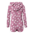 thumbnail image 4 of Women Warm Hooded Romper Dog Paw Shorts Long Sleeve Jumpsuits Cute Sleepshirt Zip Up Loungewear Fuzzy Shaggy Pajama Winter Trendy Onesies Comfy Nightshirt Pocket Rompers, 4 of 5