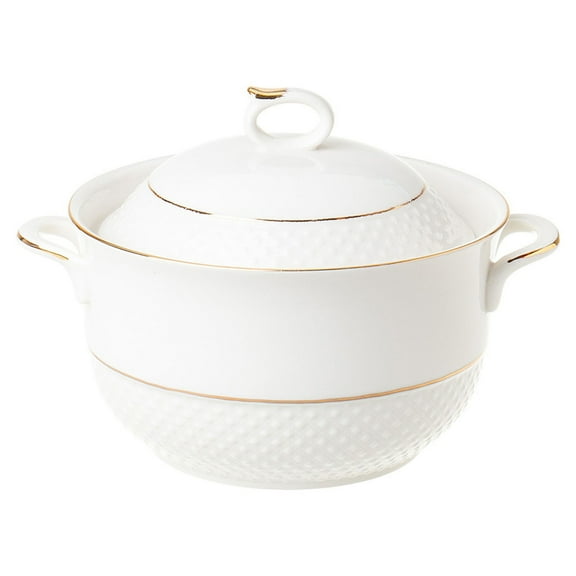 Ceramic soup tureen with lid, bowl for restaurant tableware set serving bowl with double handle decoration soup pot for home kitchen