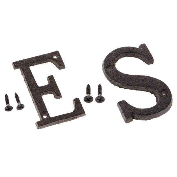 2 piezas de letras para casa, placa de puerta, decoración de pared de patio, letras para buzón, bricolaje, hierro fundido ES