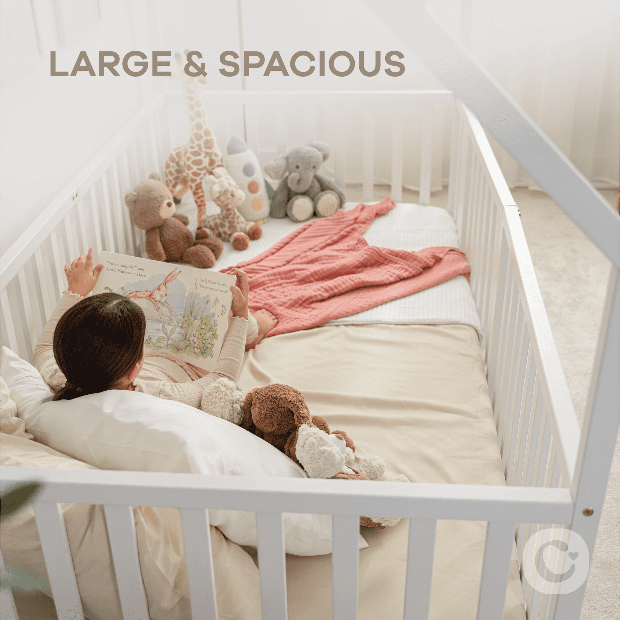 Comfy Cubs Kids House Gated Floor Bed Twin Size for Children Aged 5+,Montessori Bed - White