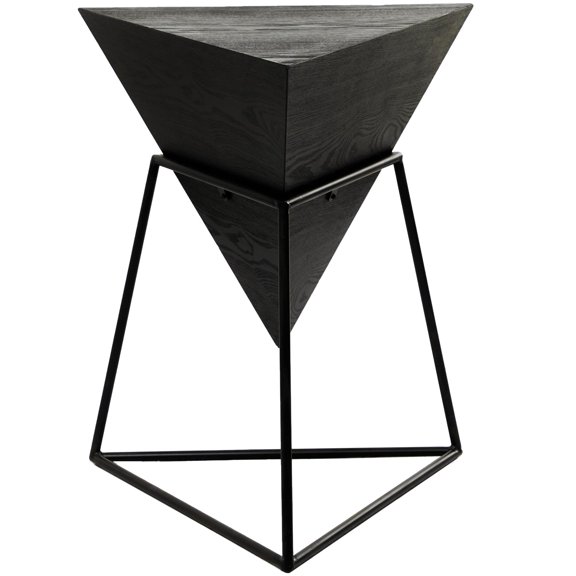 DecMode 19" x 24" Black Wood Inverted Pyramid Geometric Accent Table with Black Metal Stand, 1-Piece
