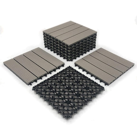 RevTime Easy DIY Wood-Plastic Deck Tiles 12" x 12" x 3/4”, Gray (9 Pcs)