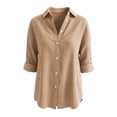thumbnail image 7 of Qivvo Oversized Striped Button down Shirts for Women Classic Long Sleeve Collared Blouses Office Work Tops Outfit(Khaki,Large), 7 of 7