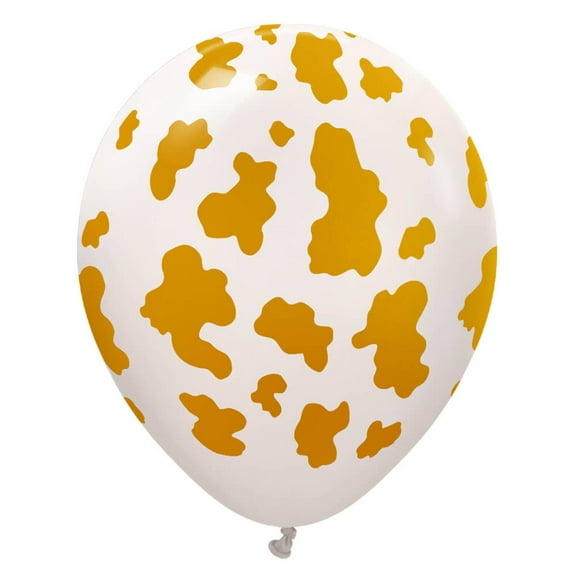 12 inch Kalisan Safari Cow - White Sand W/ Gold Ink Latex Balloons (25 Pack) - Party Supplies Decorations
