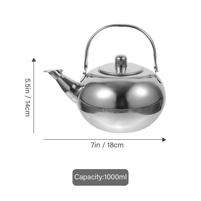 Thick Stainless Steel Tea Pot Insulated Kettle Thermal Teapot Water Pot for Kitchen Restaurant Hotel (Silver, 1L), Size: 18*14*18cm