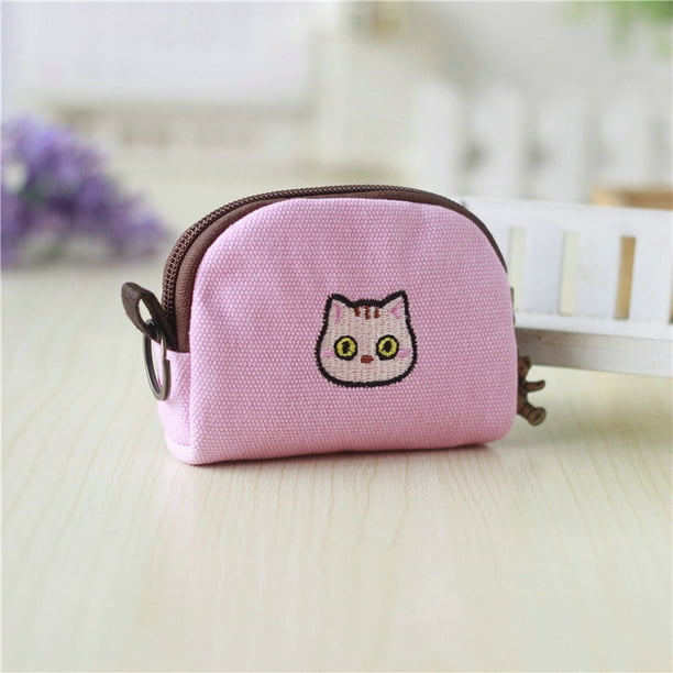 Monedero pequeno con cremallera para mujer Bolsa de panales de animal linda bordada a mano Cartera de tela de algodon con doble cremallera rosa 3.5 4.3 pulgadas JAMW Sencillez Walmart en linea