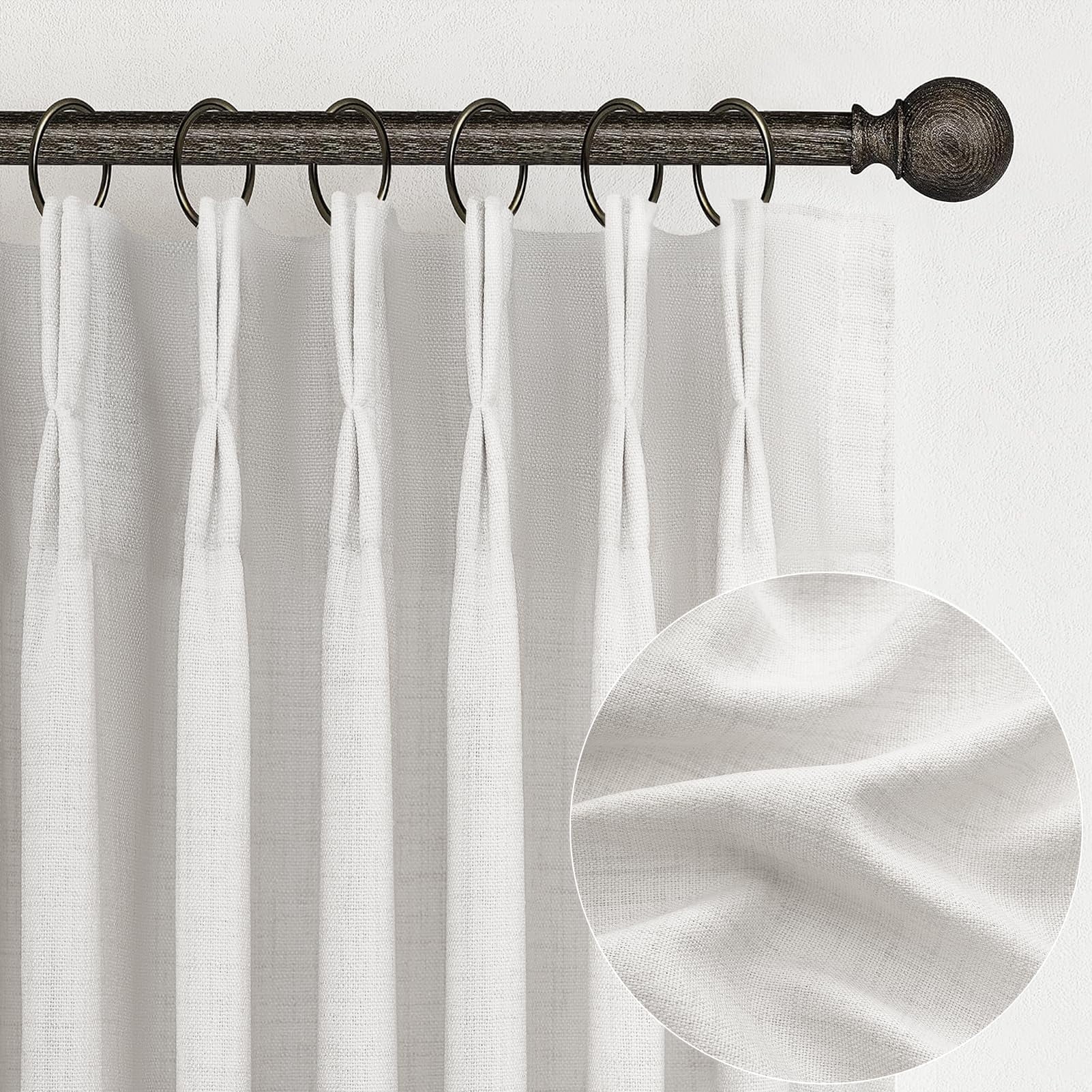 Off Beige White Farmhouse Kitchen Sheer Curtains 45 Inch Length 2 Panels Cute Memory Trained Pinch Pleated Linen Semi Through Mini Drapes 40 X 45 Inches Short Light Filtering Curtain For Laundry Roo