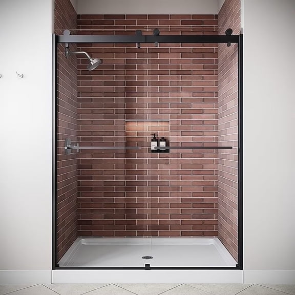 Livenza 60" x 76" Semi-Frameless Sliding Shower Door with 5/16" Tempered Clear Glass and Matte Black Hardware, SKU: DSD-3408-222-BL