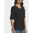 thumbnail image 2 of Women's V-Neck Short Sleeve T-Shirt - Soft Casual Basic Tee, Solid Colors, S-XXL, 2 of 4