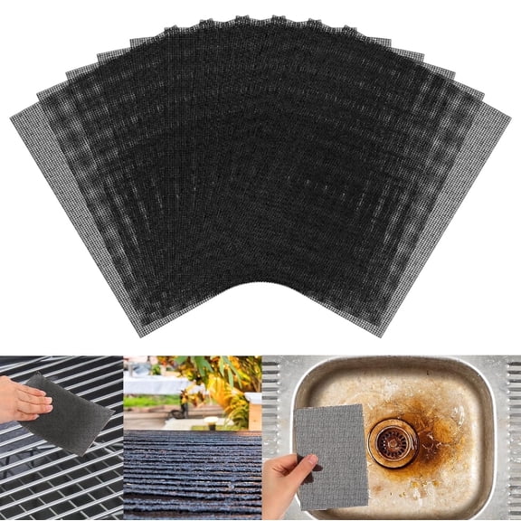 GIXUSIL 12 Pack Flexible Scrubbing Screen for Household Cleaning Toilet Ring Remover 11 x 4.5 inch Flexible Scouring Mesh Pad Abrasive Grit Cleaning Screen for Remove Carbon, Rust and Scale (Black)