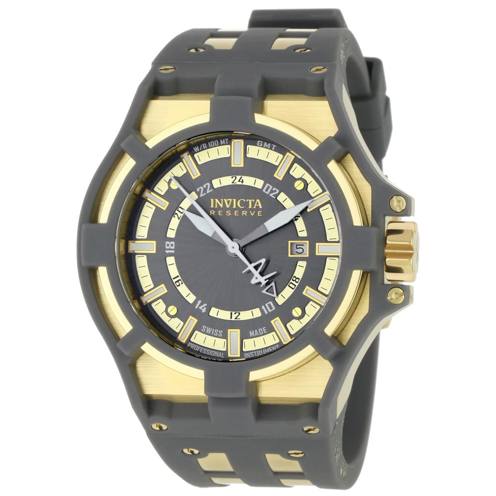 Invicta Men s 0628 Akula Reserve Grey Dial Rubber Steel Strap GMT Watch