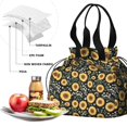 thumbnail image 4 of Sunflower and Daisy Black Pattern Drawstring Insulated Lunch Bag for Women, Stain-Resistant Large Lunch Tote with Multi-Pockets for Work Office, 4 of 6