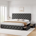 thumbnail image 2 of Historyli Frame with 4 Storage Drawers, Faux Leather Upholstered Platform Bed Frame, Adjustable Headboard,No Box Spring Needed, 2 of 27
