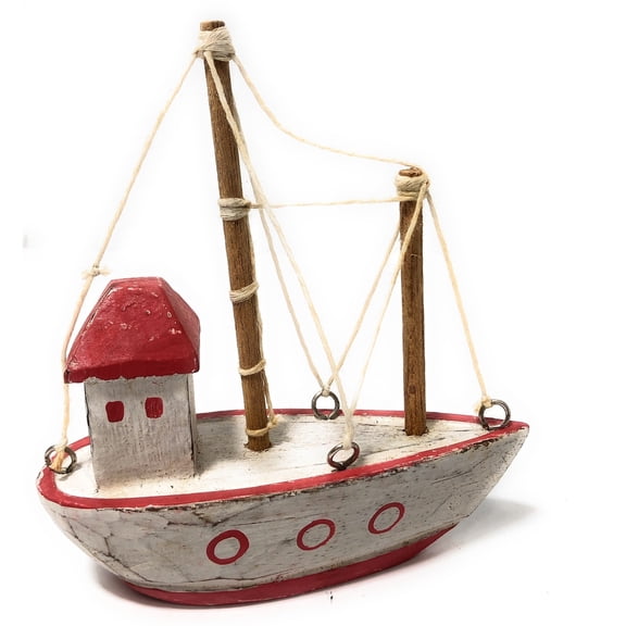 Decorative Wooden Boat House 6" - Red Rustic Nautical Accent | #ata1800415r