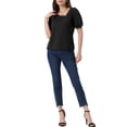 thumbnail image 2 of Blusa de manga corta con volantes y escote en V asimétrico de INSPIRE CHIC para mujer XS Negro, 2 of 6