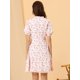 thumbnail image 3 of Vestido floral con volantes para mujer, cuello en V, manga corta abullonada, mini vestido escalonado blanco L, 3 of 6