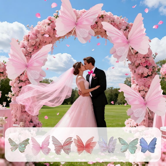 Fwttom Butterflys Outdoor Decor - Beautiful 3D Tulle Butterflies Courtyard Garden Wedding Birthday Valentines Day Decorations