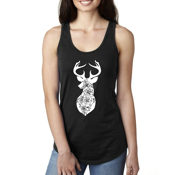 Deer Rose Animal Lover Ladies Racerback Tank Top, Black, Small