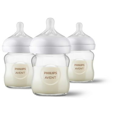 Philips Avent Natural Glass Baby Bottles with Natural Response Nipples (Slow Flow, Flow 2), 4oz, 3-Pack, SCY910/03
