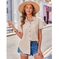 thumbnail image 3 of Zeagoo Shirts for Women Button Down Linen Cotton 100% Casual Shirts Short Sleeve Tops Business Blouses, 3 of 7