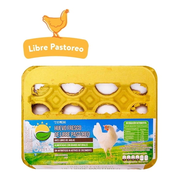 Huevo blanco Nutri Campo fresco, de libre pastoreo 12 pzas