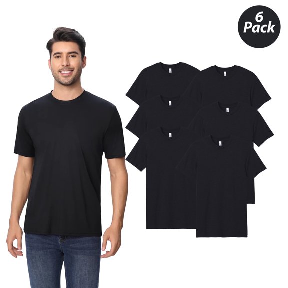 Zfeel Short Sleeve Dry Fit Poly T-Shirt, Lightweight Crew Neck Men's Polyester Tee, Black, 6 Pack, S