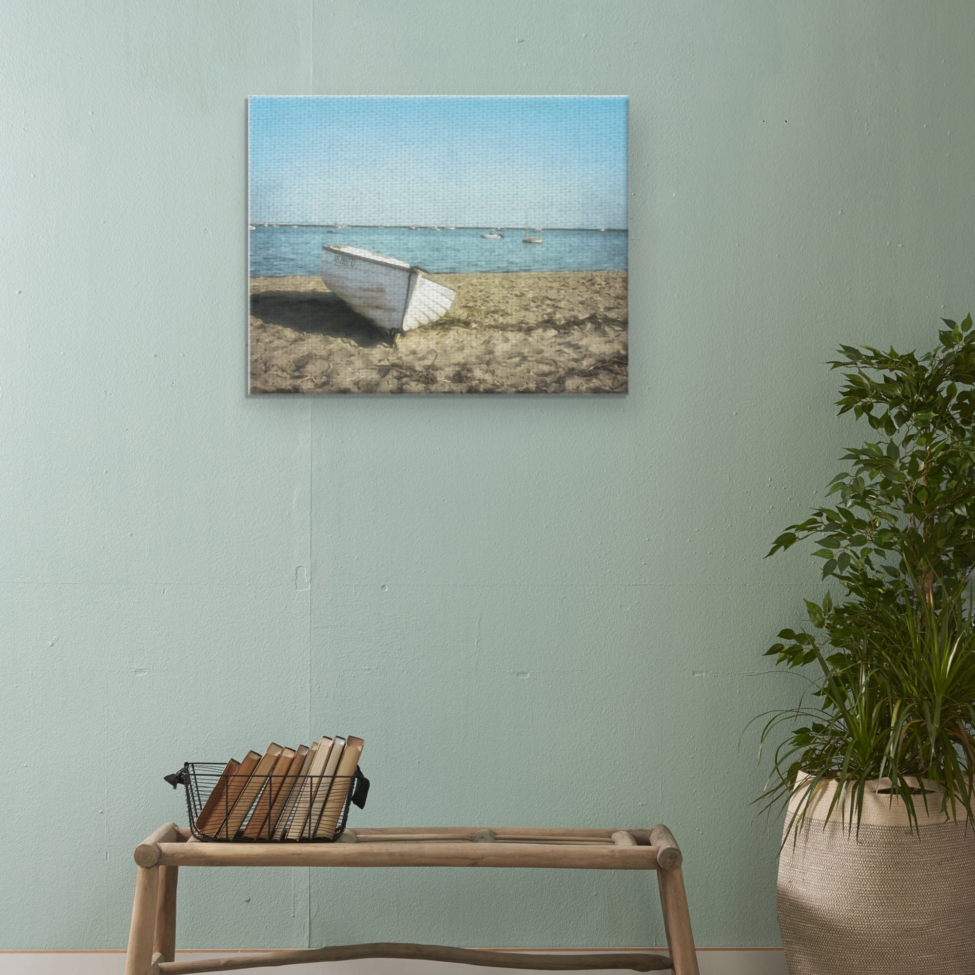 Masterpiece Art Gallery Row Boat In Aqua by Graff-tee Studio Canvas Art Print 22" x 28"
