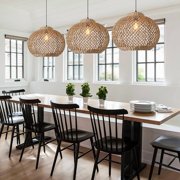 LittleGlovo Woven Rattan Pendant Light,Hand-Woven Water Plants Rattan Chandelier Boho Wicker Coastal Retro Ceiling Chandelier Lighting