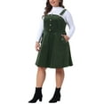 thumbnail image 5 of Agnes Orinda Women's Plus Size Corduroy Pinafore Short Dress Overall Dresses Suspender Skirt with Pocket 2X Army Green, 5 of 6