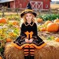 thumbnail image 7 of BRGZLK Girls Witch Costumes Velvet Rufflr Cuffs Long Sleeve Soft Cozy Mini Dress with Hat and Belt , Halloween Wizard Dress Up Outfit Orange 7-8 Years, 7 of 7