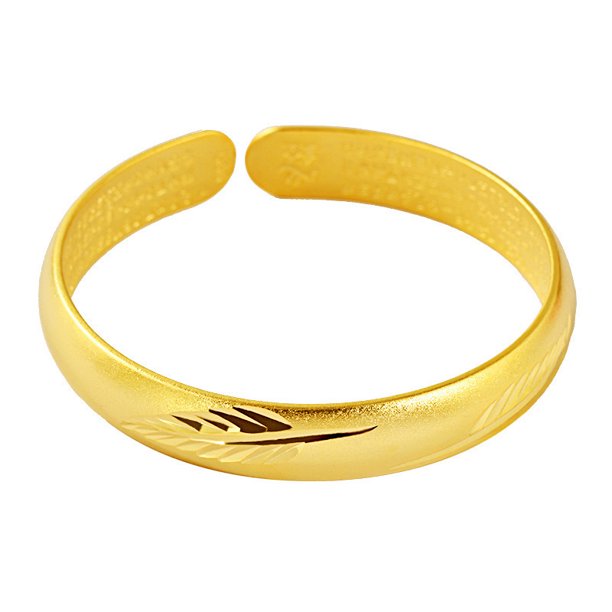 Pulsera chapada en oro con forma de pluma abierta grabada para mujer