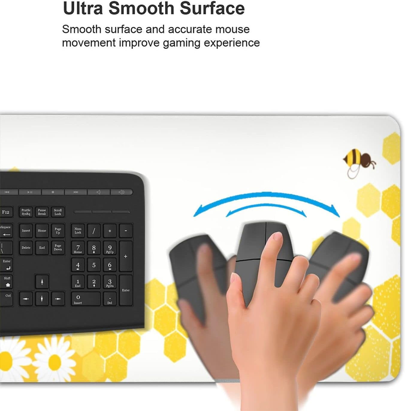 Honeycomb Gaming Mouse Pad XL, Extended Stitched Edges Mousepad, Large Mouse Mat Desk Pad, Long Non-Slip Rubber Base Mice Pad（35.5x16 Inch）