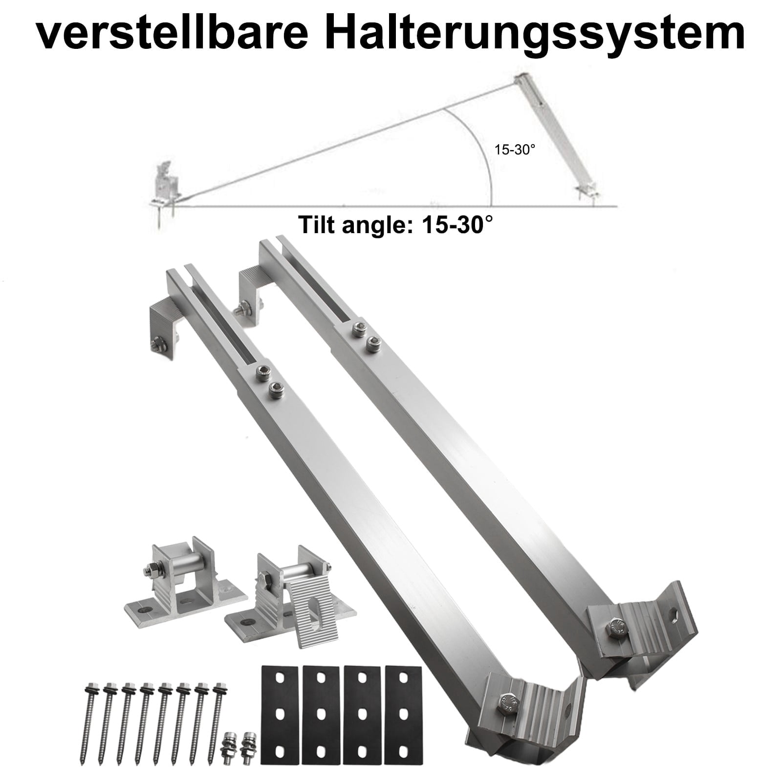Solar Panel Racking PV Mounts Solar Mounting Bracket Solar Power Supplies 15-30 Degrees Adjustable Base Set Bracket