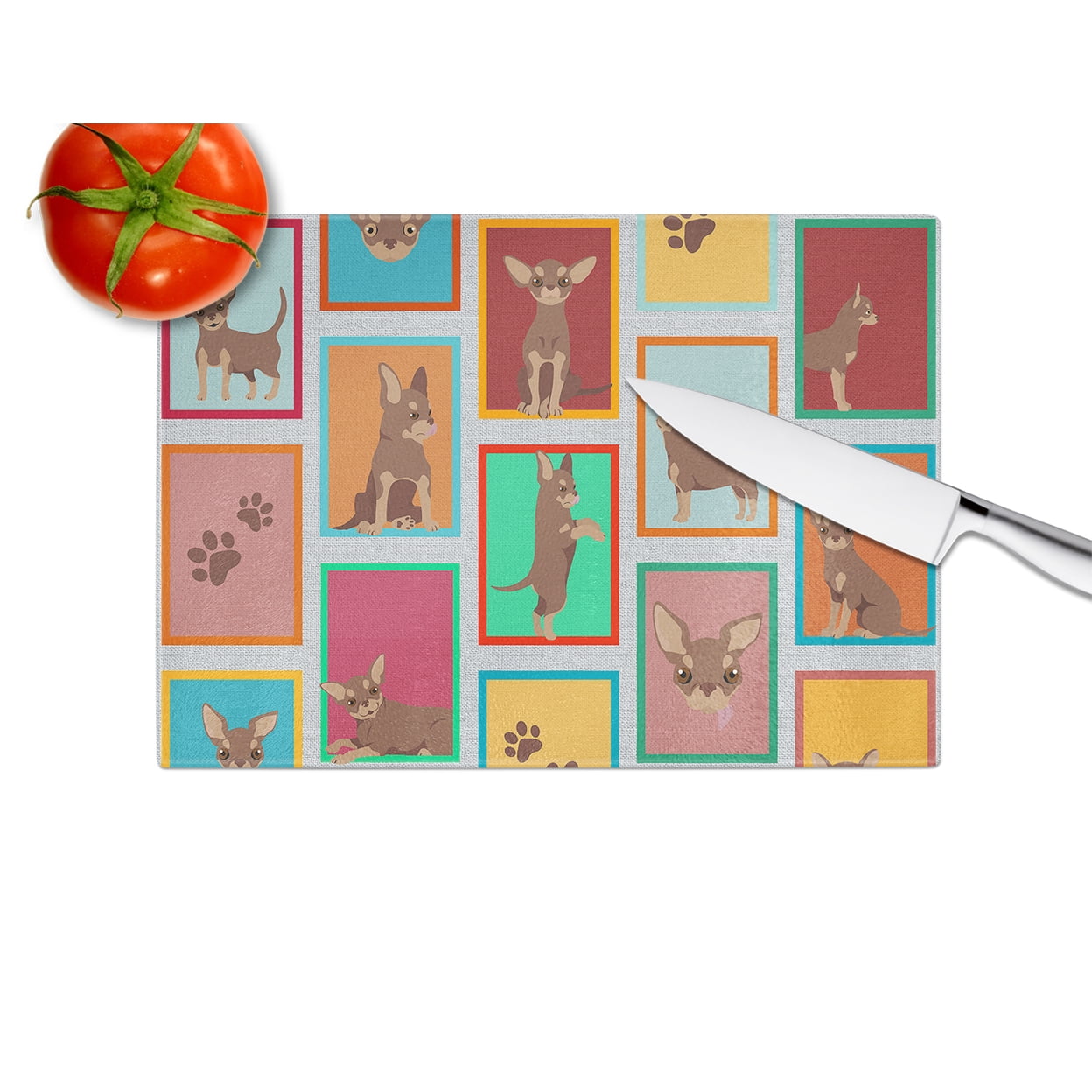 Lots of Chocolate Chihuahua Glass Cutting Board Large 12 in x 15 in