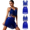 thumbnail image 4 of Aislor Women's Latin Salsa Ballroom V Neck Sleeveless Fringe Crop Top with Swing Skirt Indian Dancewear Blue XXL, 4 of 7